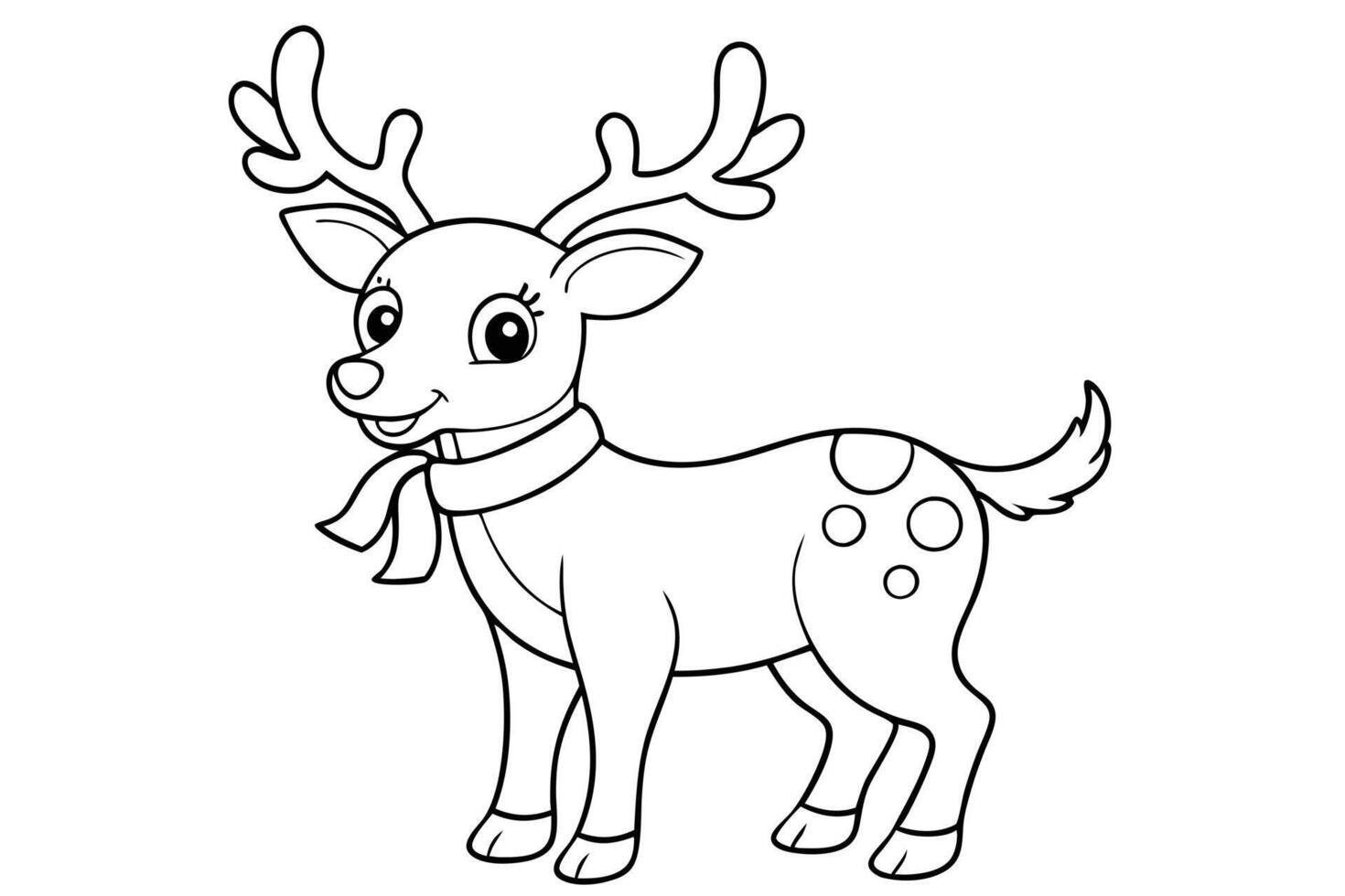 Outline Cartoon Reindeer with Scarf, Big Eyes, Antlers, and Spots vector