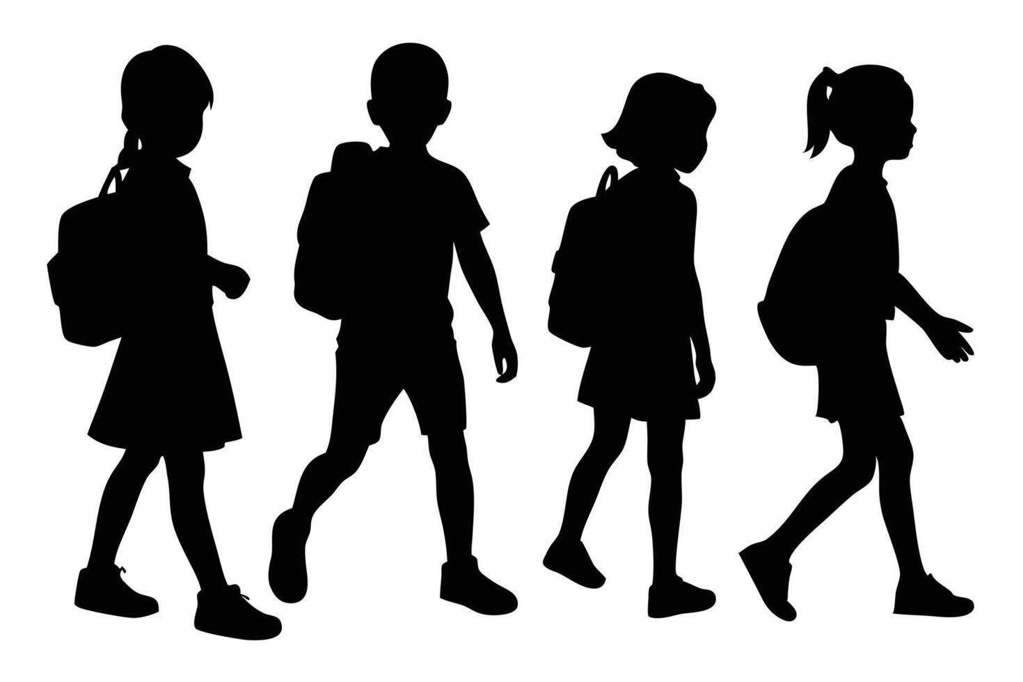 Group of Students Silhouette Walking with Backpacks vector