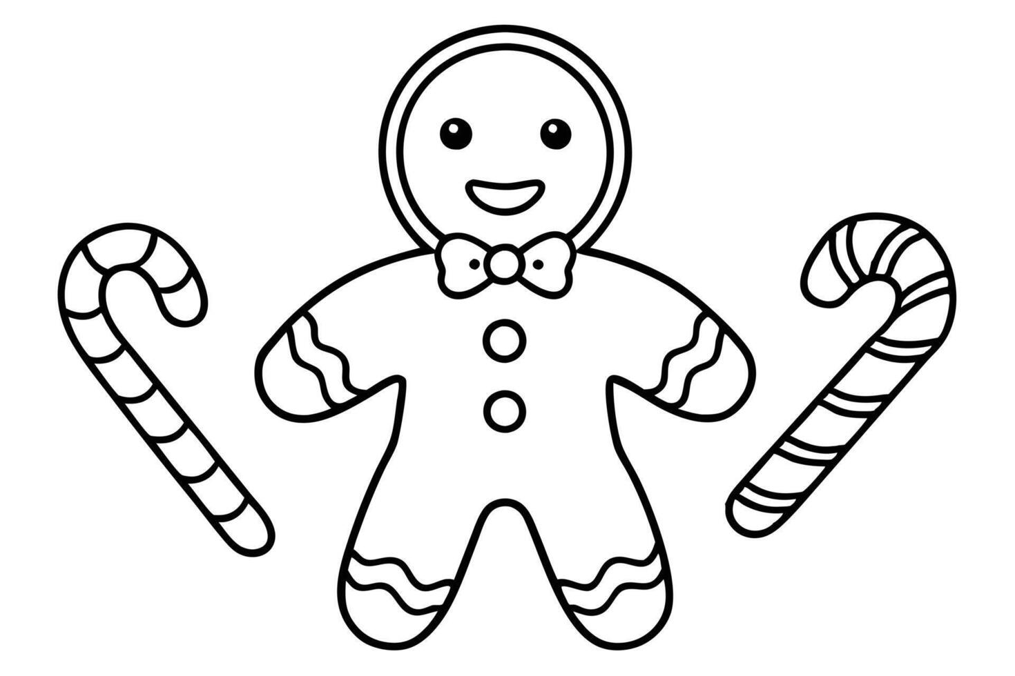 Gingerbread Man Outline with Bow Tie and Candy Canes vector