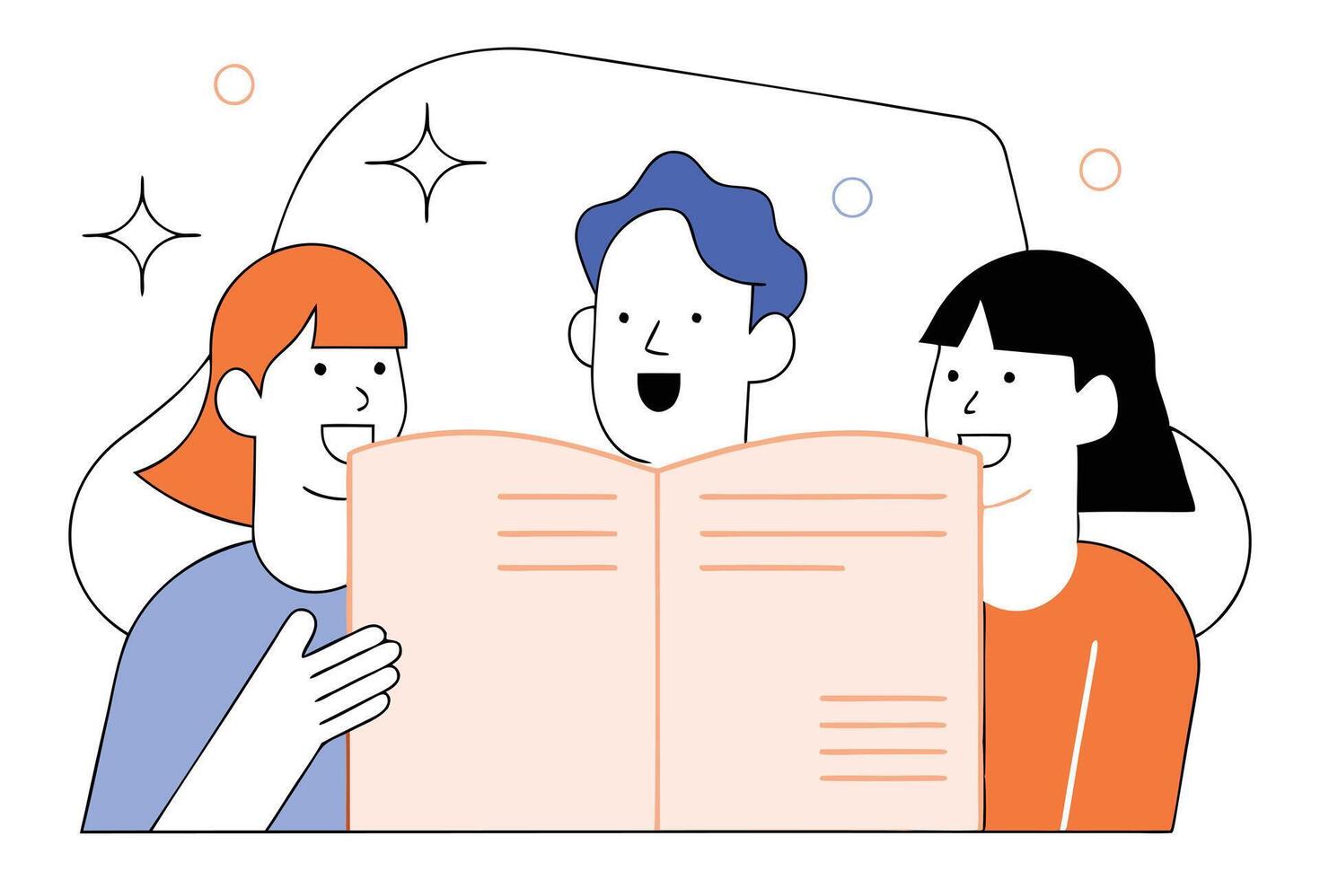 Happy Group Reading Together in Flat Design Style with vector