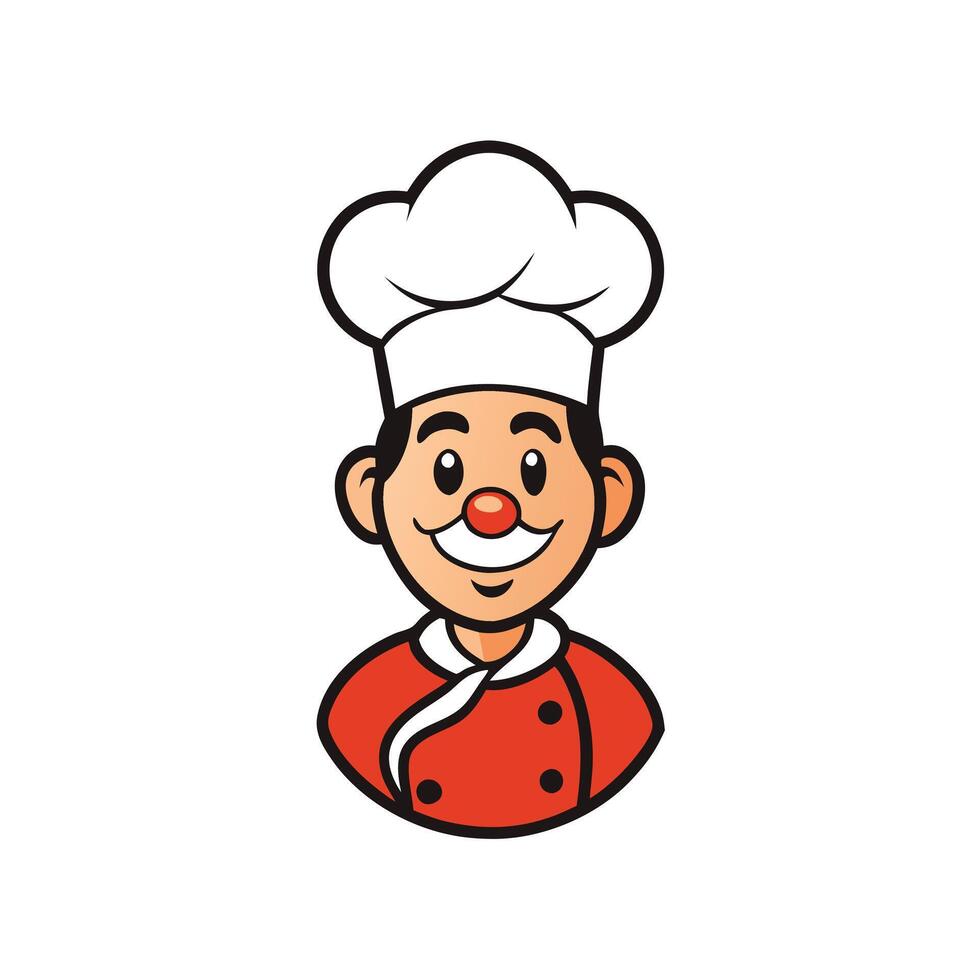 Cartoon Chef Character in White Hat and Red Uniform vector