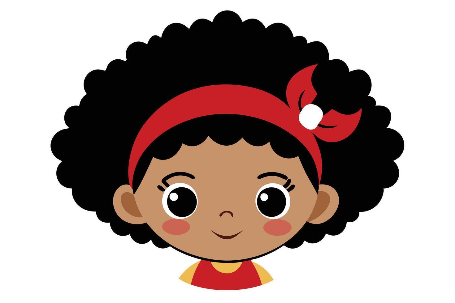 Cartoon Girl with Afro, Red Headband, Smiling Face vector