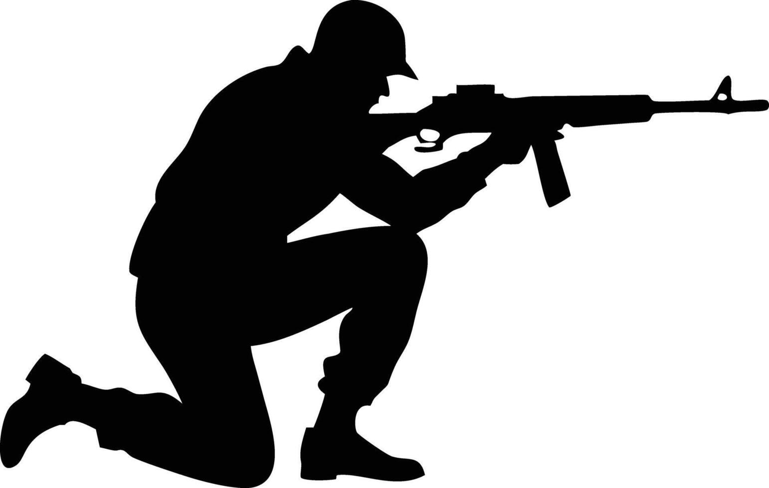 Silhouette of Soldier Kneeling and Aiming Gun vector