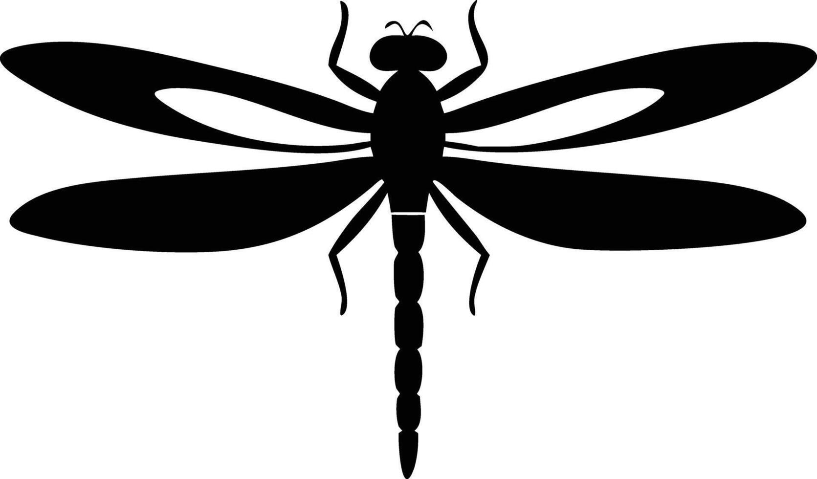 Silhouette of a Dragonfly, Detailed Wings and Body vector