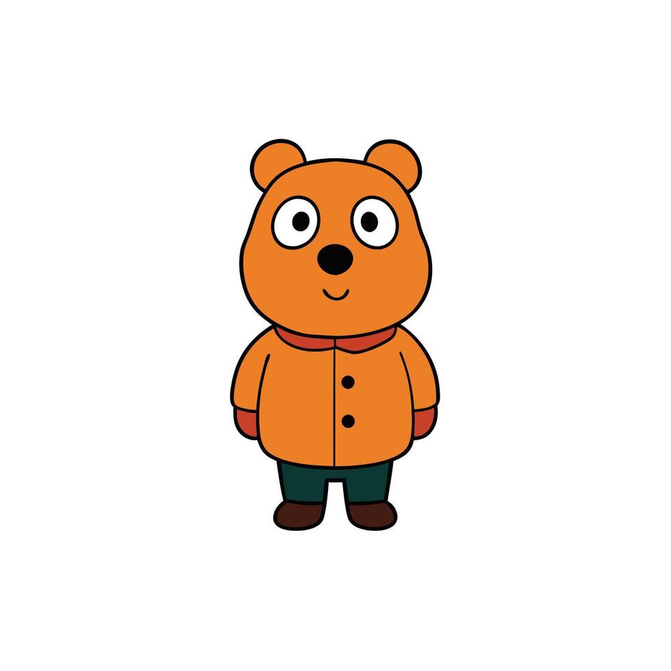 Cute Orange Bear Cartoon Character with Jacket Design vector