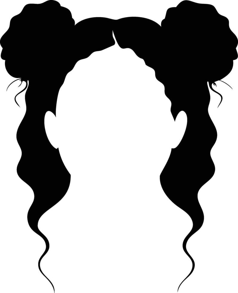 Silhouette of Woman with Space Buns and Wavy Hair vector
