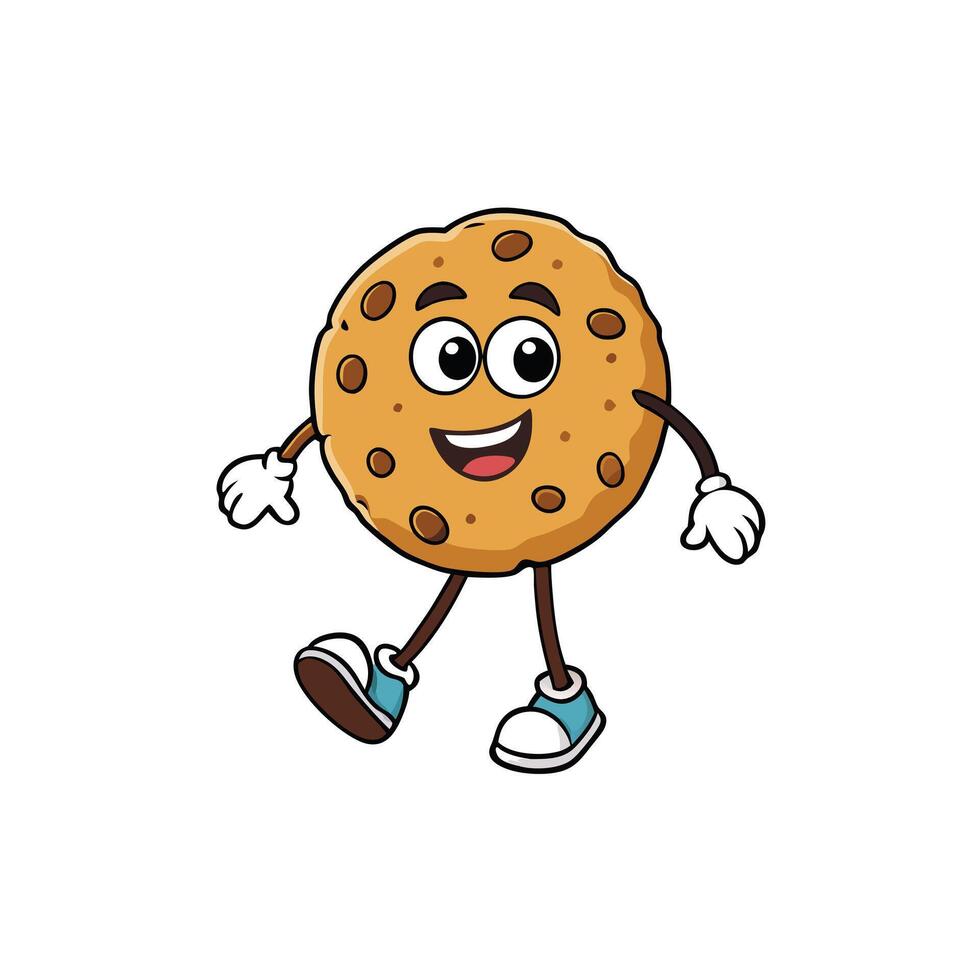 Cartoon Cookie Character with Happy Face Walking Freely vector