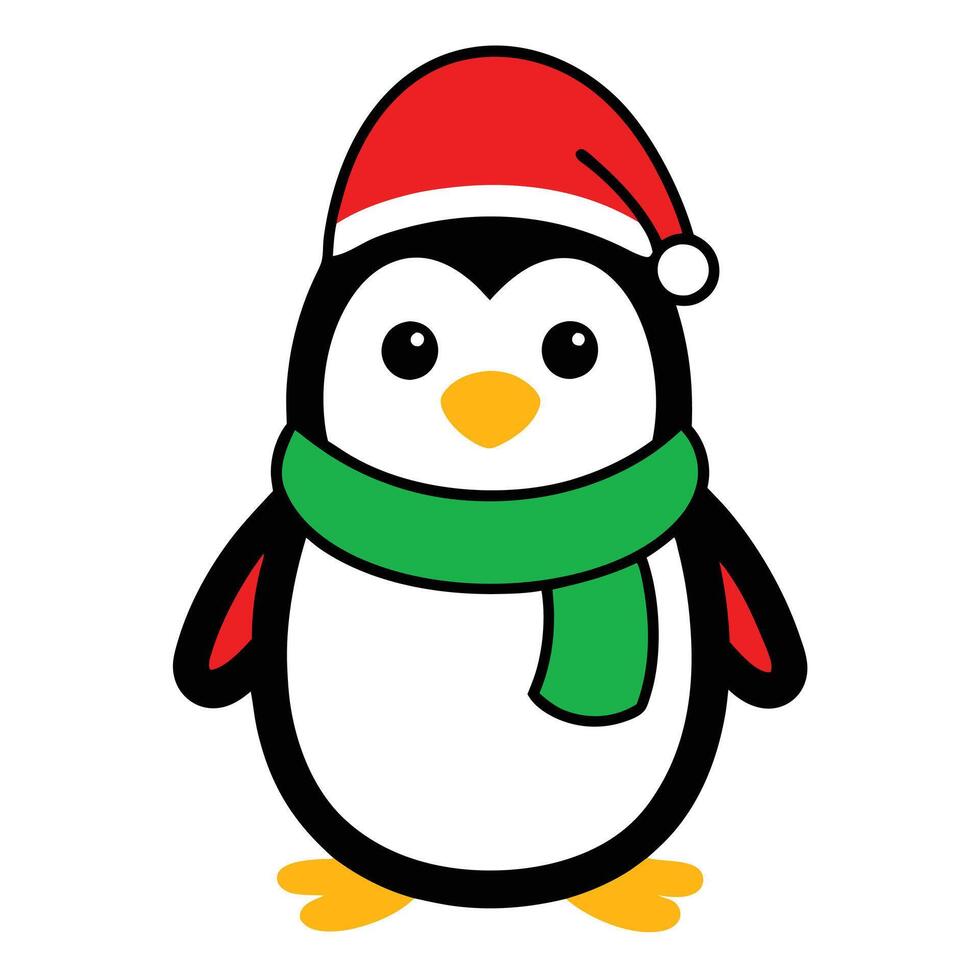 Cute Penguin Cartoon with Santa Hat and Scarf vector