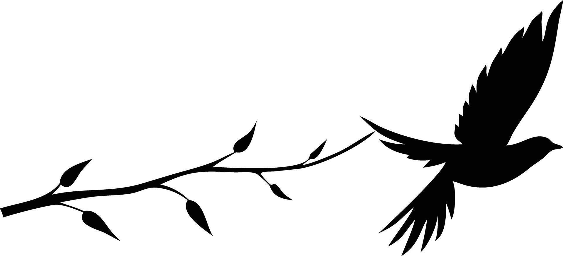 Bird flying near tree branch silhouette art vector