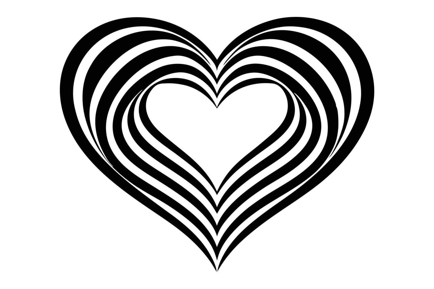 Black and White Striped Heart Shape Optical Illusion Pattern on a Transparent Background vector