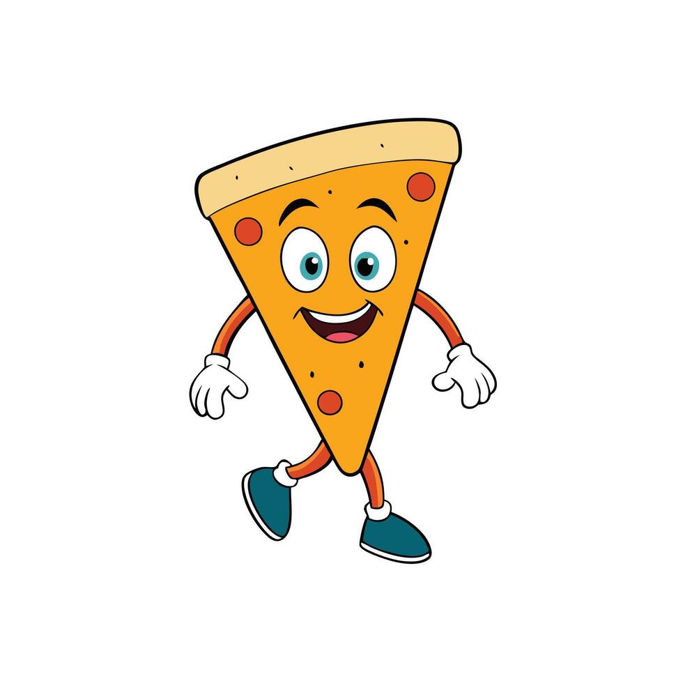Cheerful Cartoon Pizza Slice Character Walking Design vector