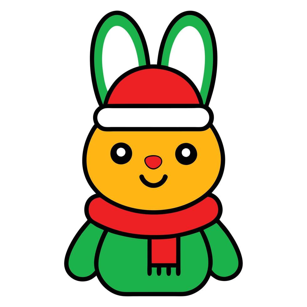 Cheerful Cartoon Bunny In Red Scarf And Cap vector
