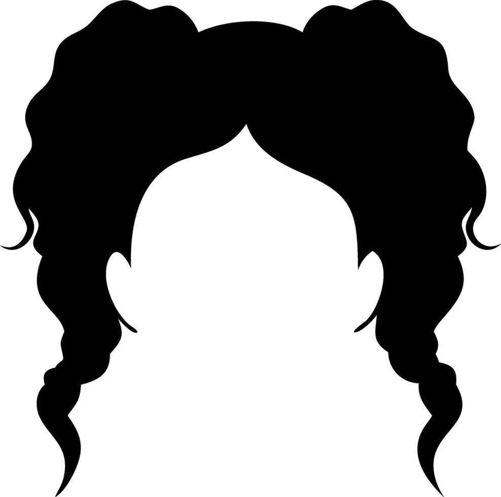 Pigtails Hairstyle Silhouette with Curly Texture Design vector
