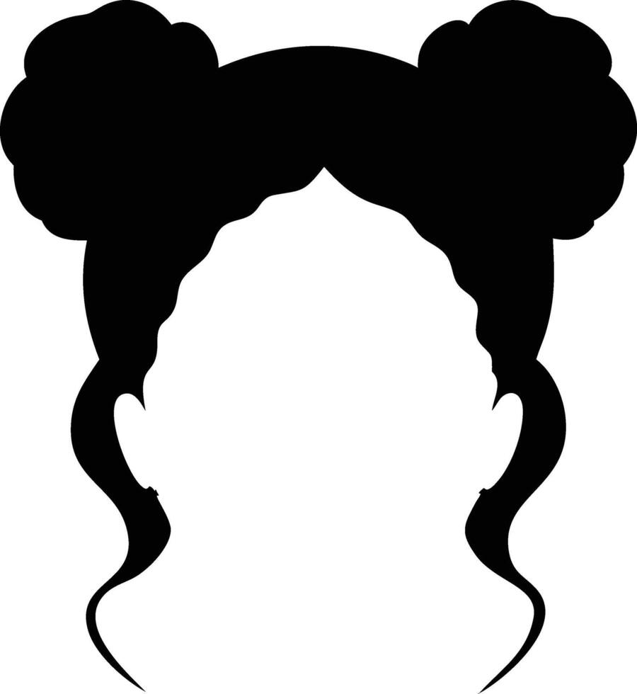 Black Hairstyle, Two Buns Silhouette , Curly Hair Bunches vector