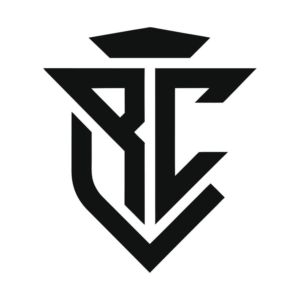 Black RC Monogram Initial Letters Logo with Crown on transparent background vector