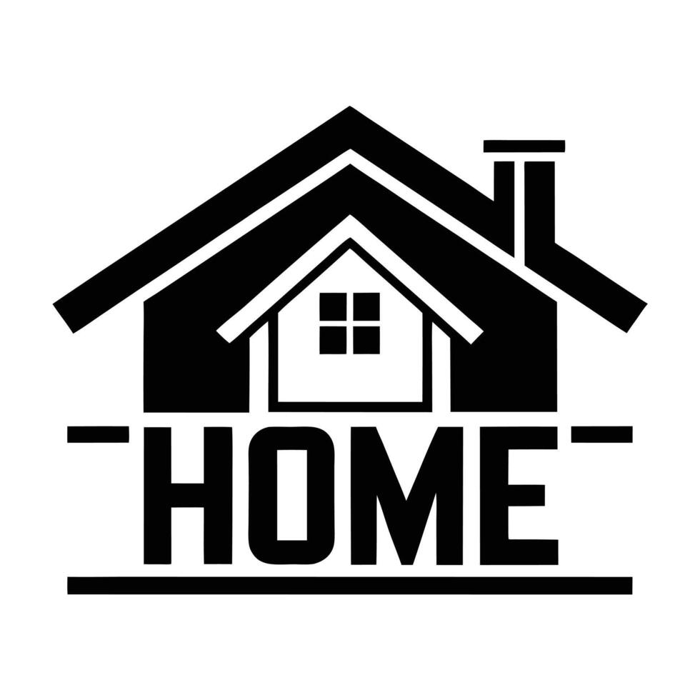 Black and White Home Icon, House with Chimney, Minimalist Home Design, Transparent vector