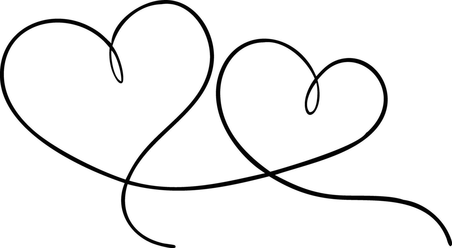 Two Connected Hearts, Continuous Line Art, Romantic Symbolism with vector