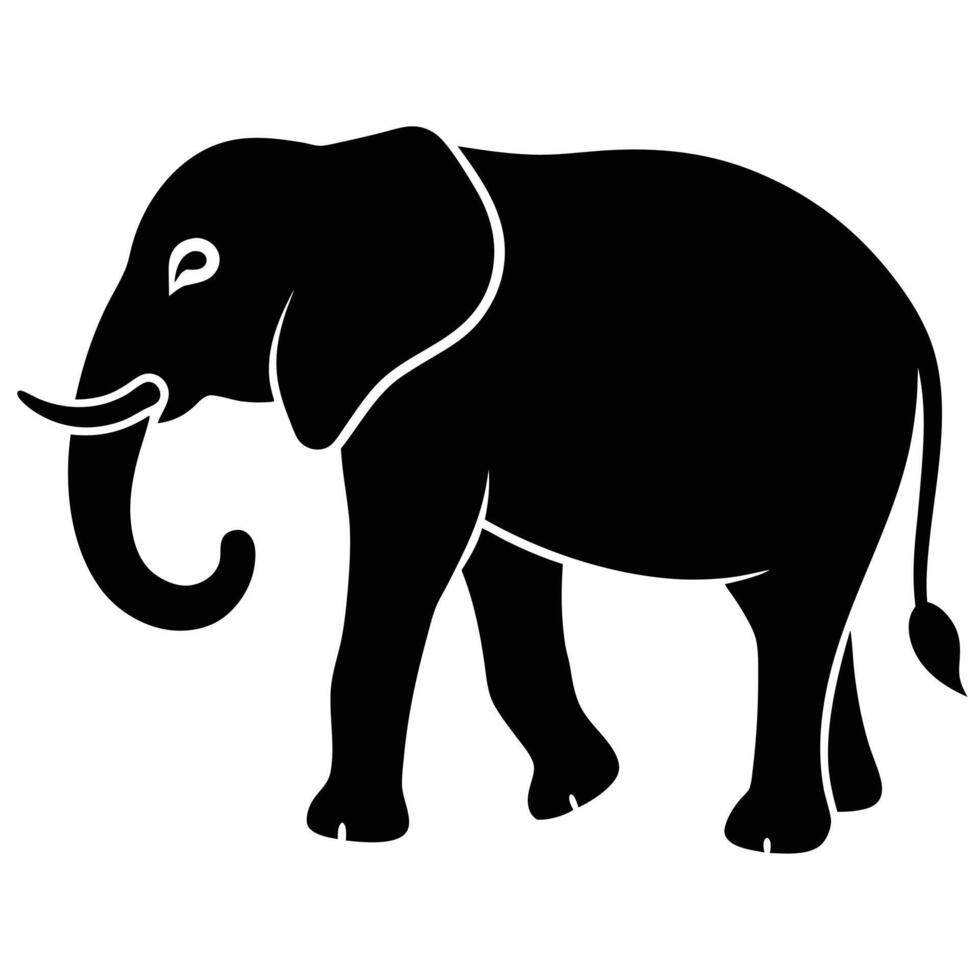 Black Elephant Silhouette Standing Isolated on Transparent Background, Animal Icon vector