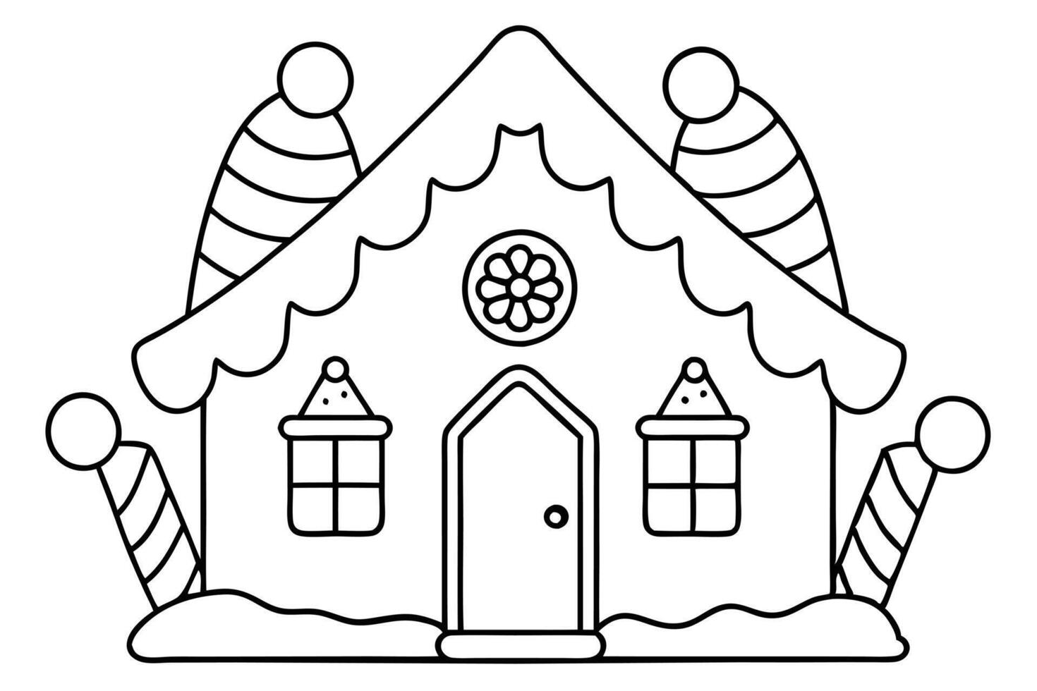 Outline Gingerbread House with Candy Canes Isolated on Transparent vector
