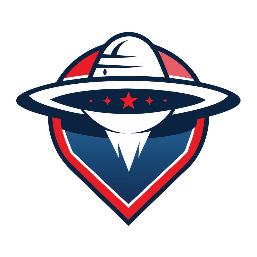 Shielded UFO with Red Stars and Border Accents Design on Transparent Backdrop vector