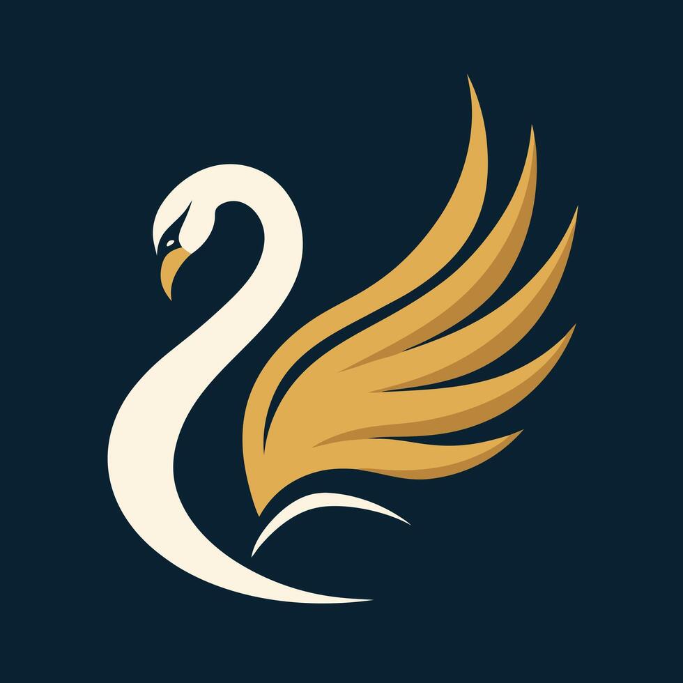 Elegant Swan with Golden Wings on Dark Blue Background vector