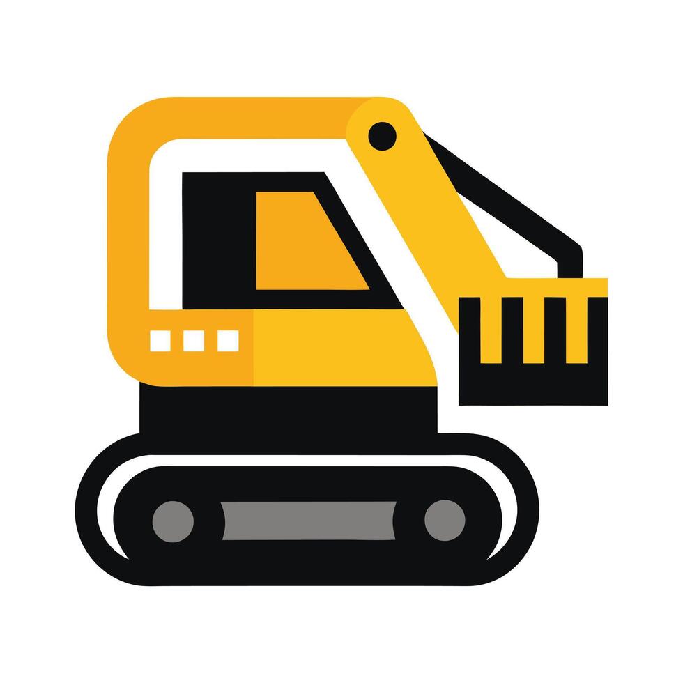 Minimalist Yellow Excavator With Bucket Icon On A Transparent Background Isolated vector