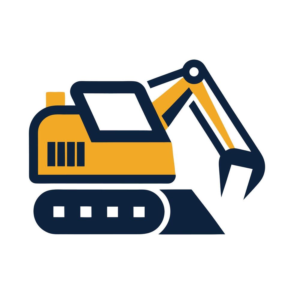 Excavator Icon in Yellow and Dark Blue on a Transparent Background vector