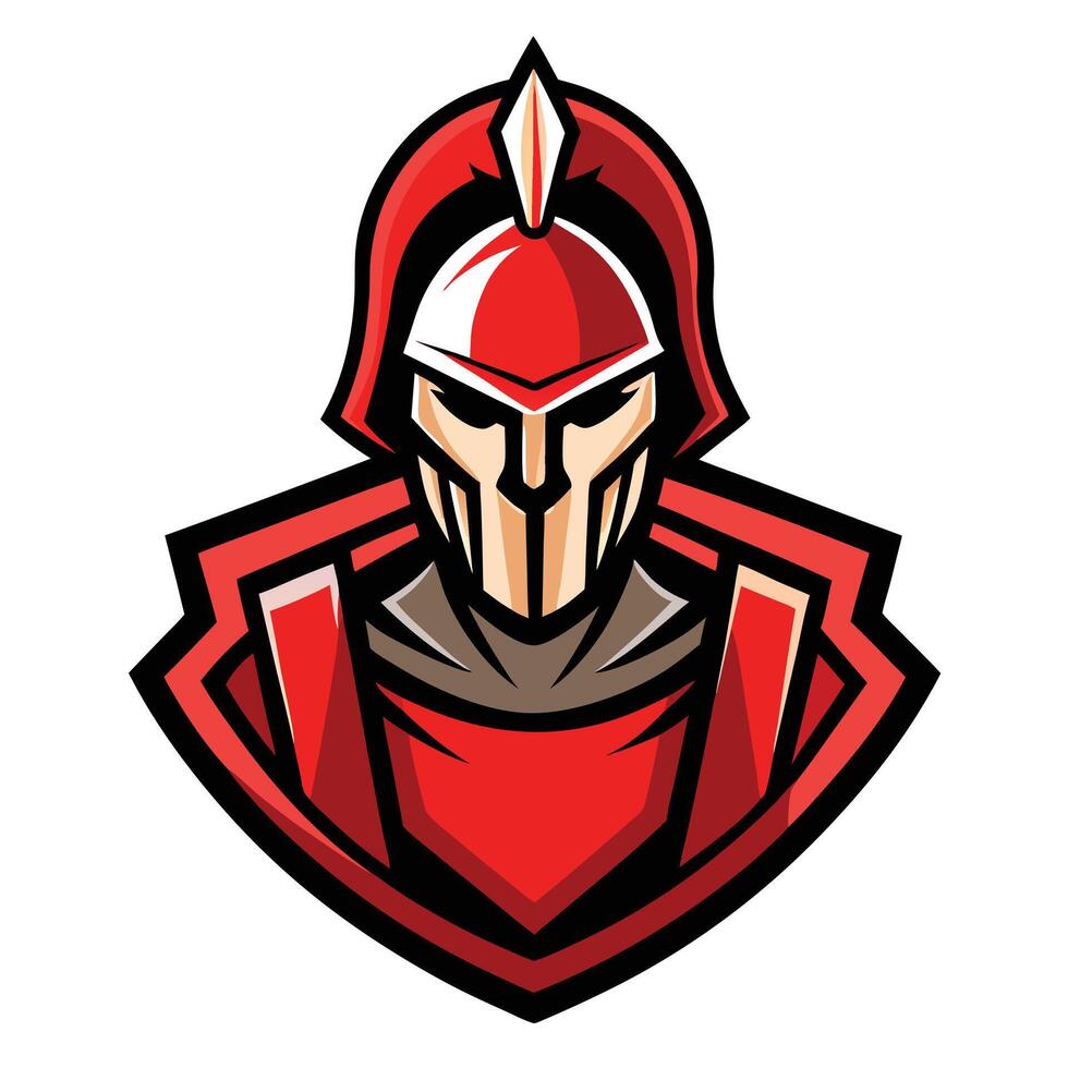 Red Warrior Mascot with Detailed Helmet and Armor on Transparent Background vector