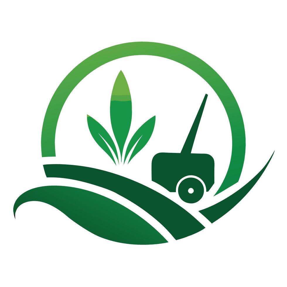 Abstract Green Lawn Mower with Plants and Gradient Circle Design on White Background vector