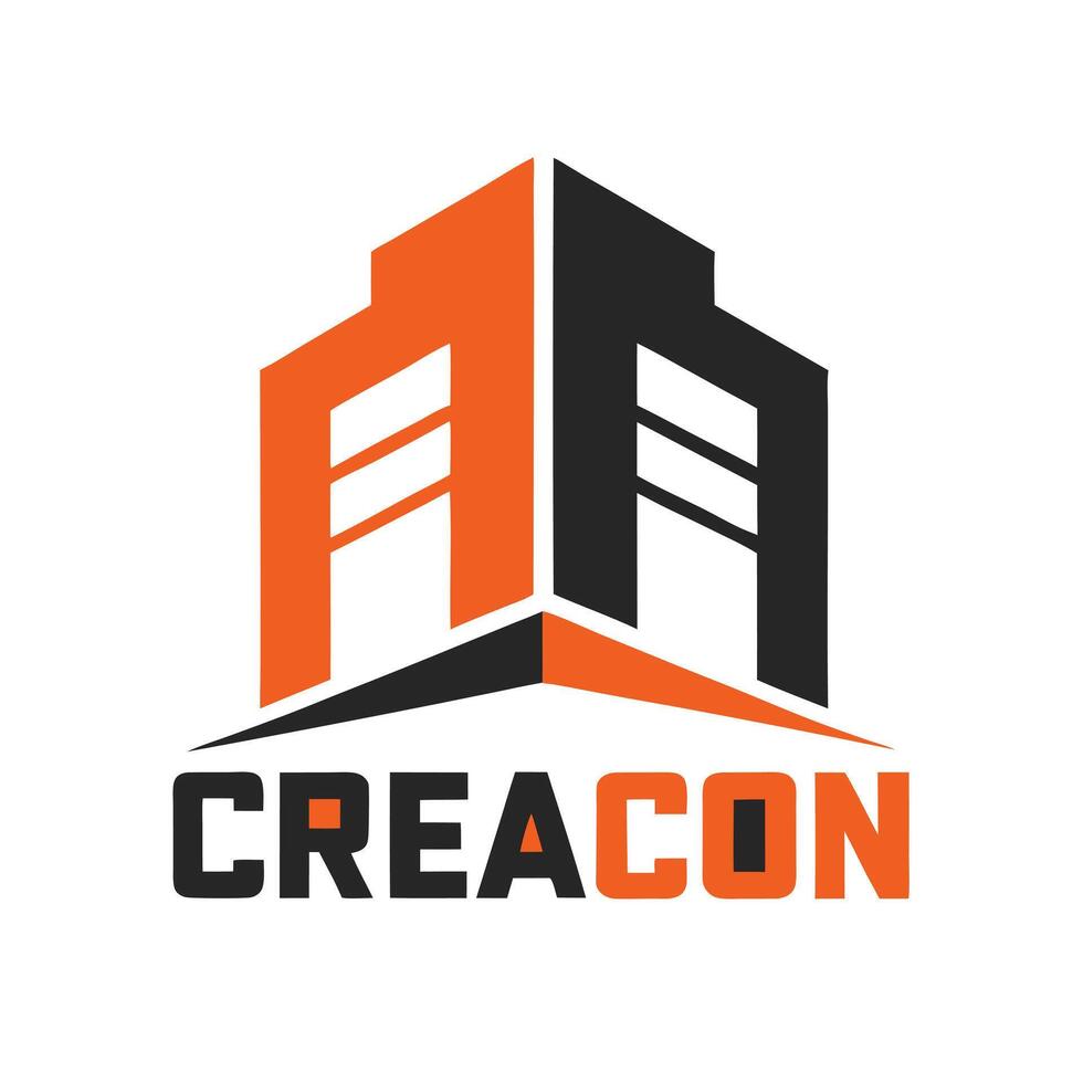 Modern Building Logo Design with Half Orange and Half Black Architecture Icon vector