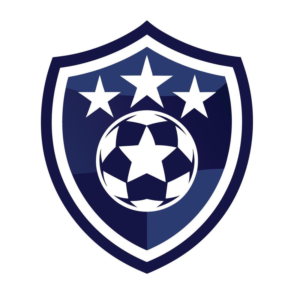 Soccer ball and Three Stars inside a Blue and White Shield on transparent background vector