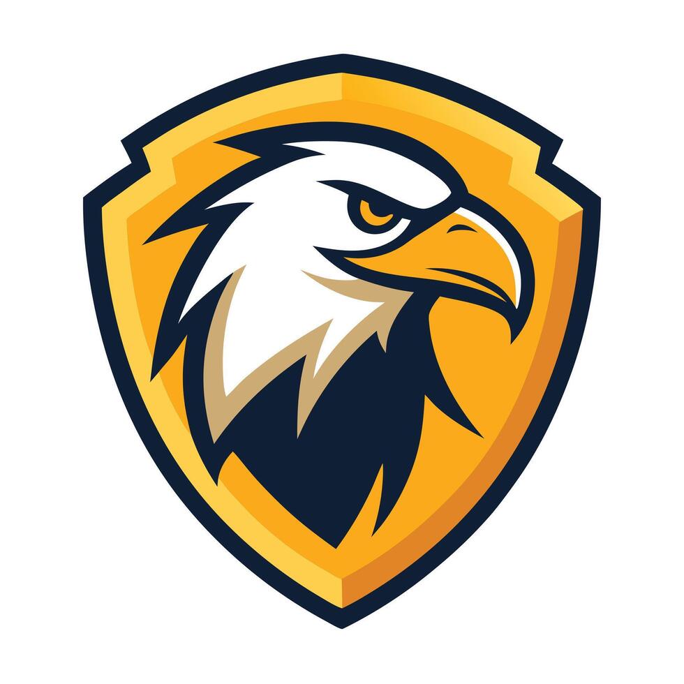 Golden Eagle Head Shield Logo Design, Striking Bird Emblem on White Background vector