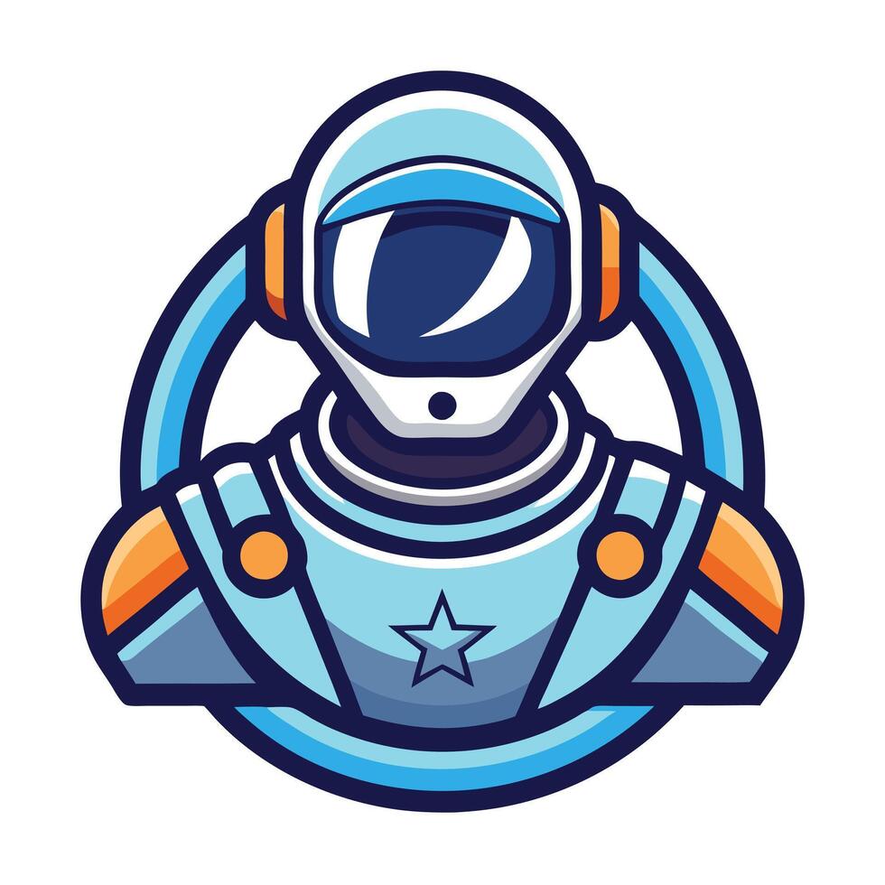Cartoon Astronaut in Space Suit with Star Emblem and Ring Frame, Transparent vector