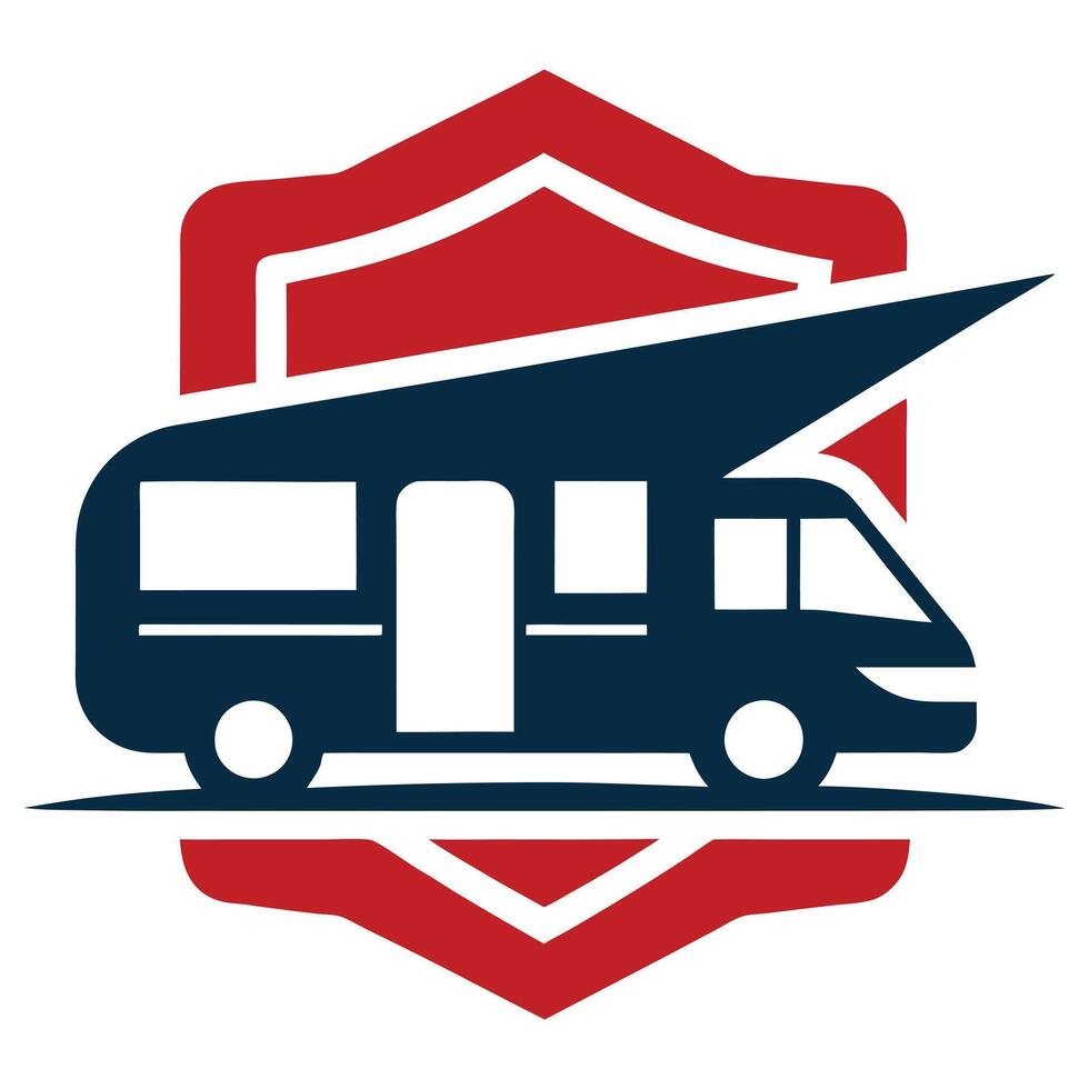 Motorhome RV Campervan Silhouette Logo on Red Shield and Transparent Background vector