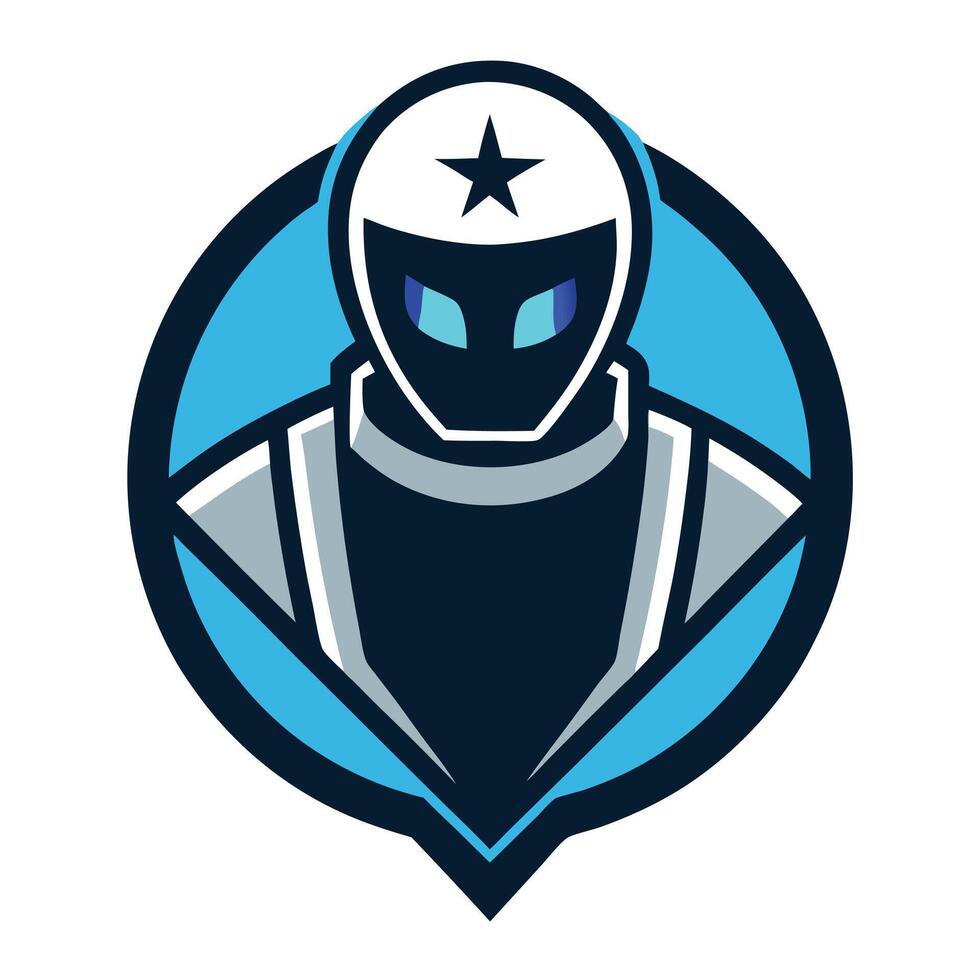 Futuristic Avatar in Blue Shield Badge with a Star on Transparent Background vector