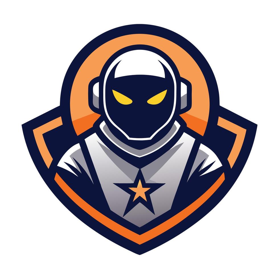 Modern Mascot of a Futuristic Astronaut with Orange Accents and Star Emblem vector