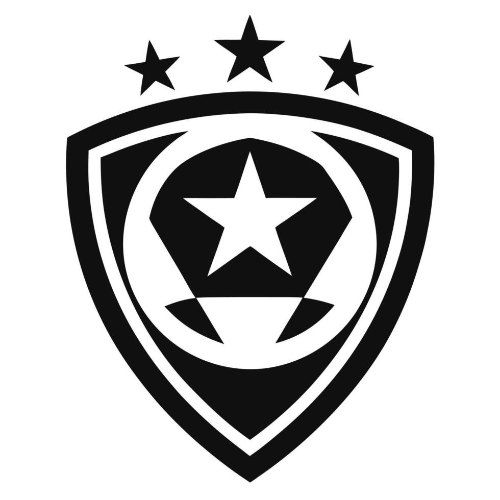 Black Shield Emblem with Stars and Sphere Shape on Transparent Background vector