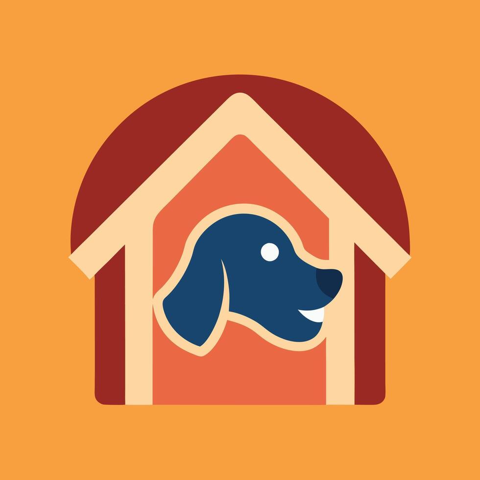 Cute Dog House Icon Design Flat Against Orange Background vector