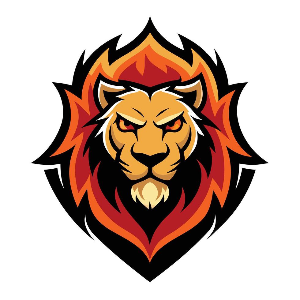 Fierce Lion Head Mascot with Fiery Mane on Transparent Background vector