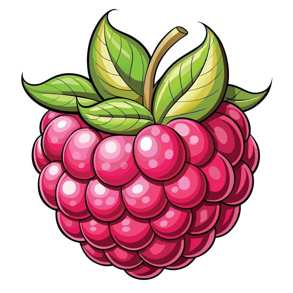 Cartoon Style Raspberry with Leaves vector