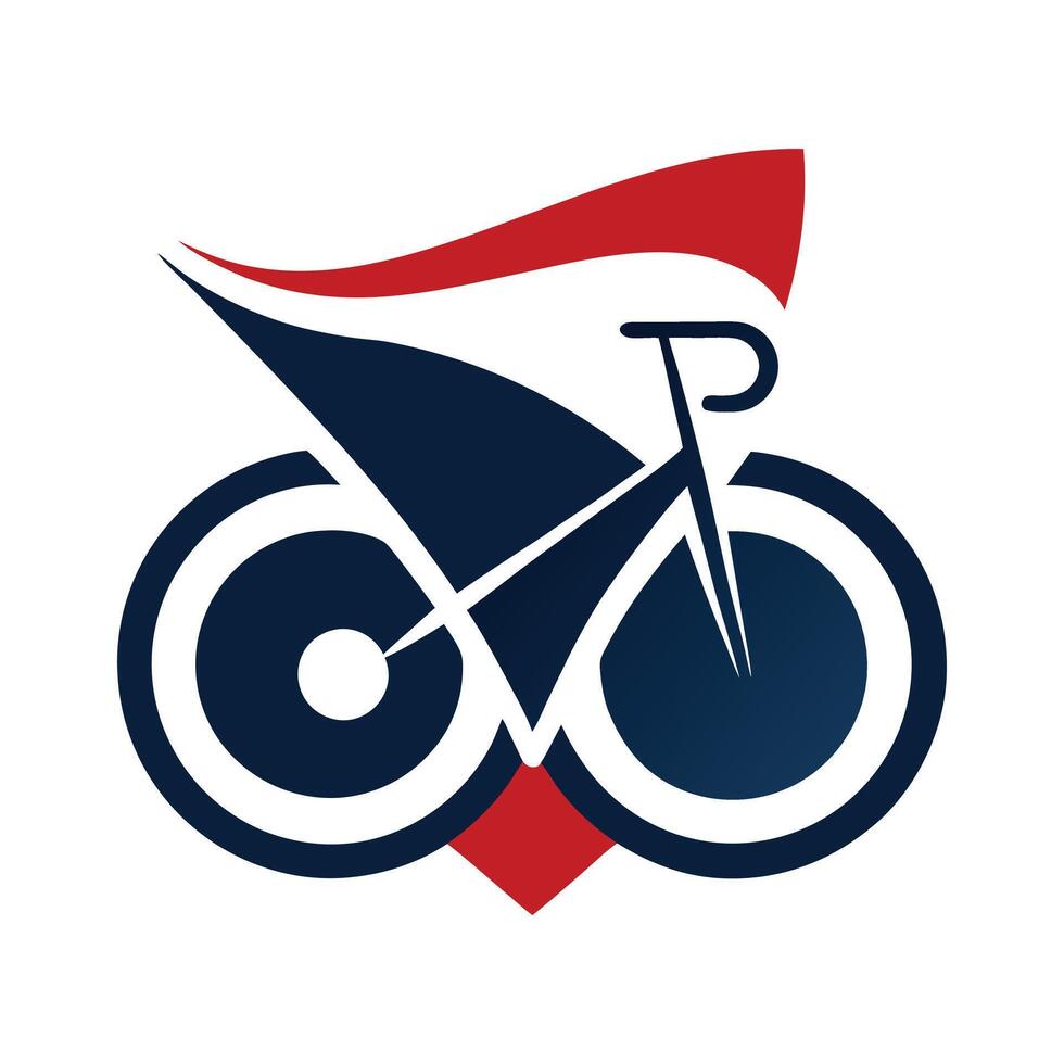 Bicycle Logo Design, Blue Bike Silhouette with Red Flag vector