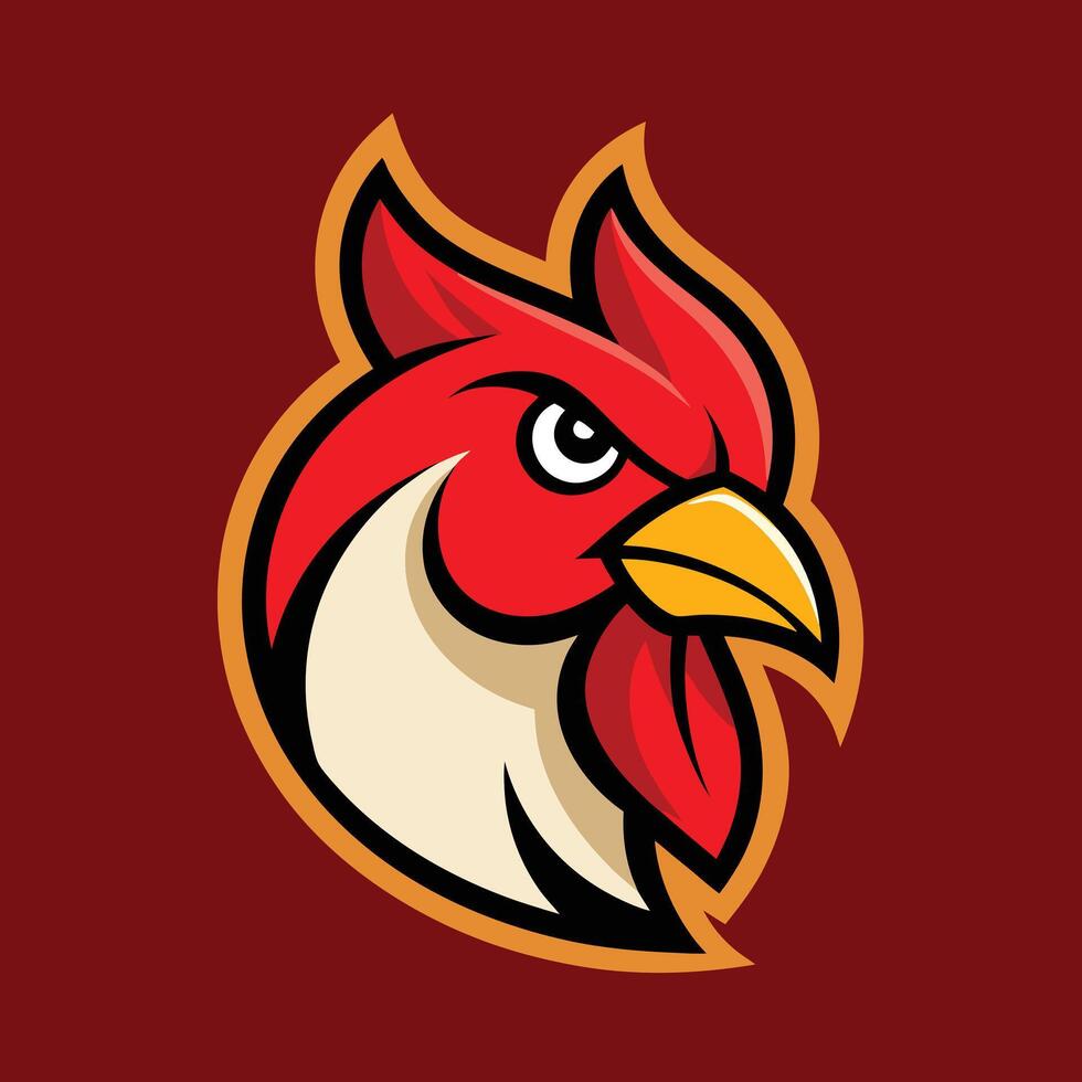 Red Rooster Head Mascot Style with Detailed Golden Accents on a Burgundy vector