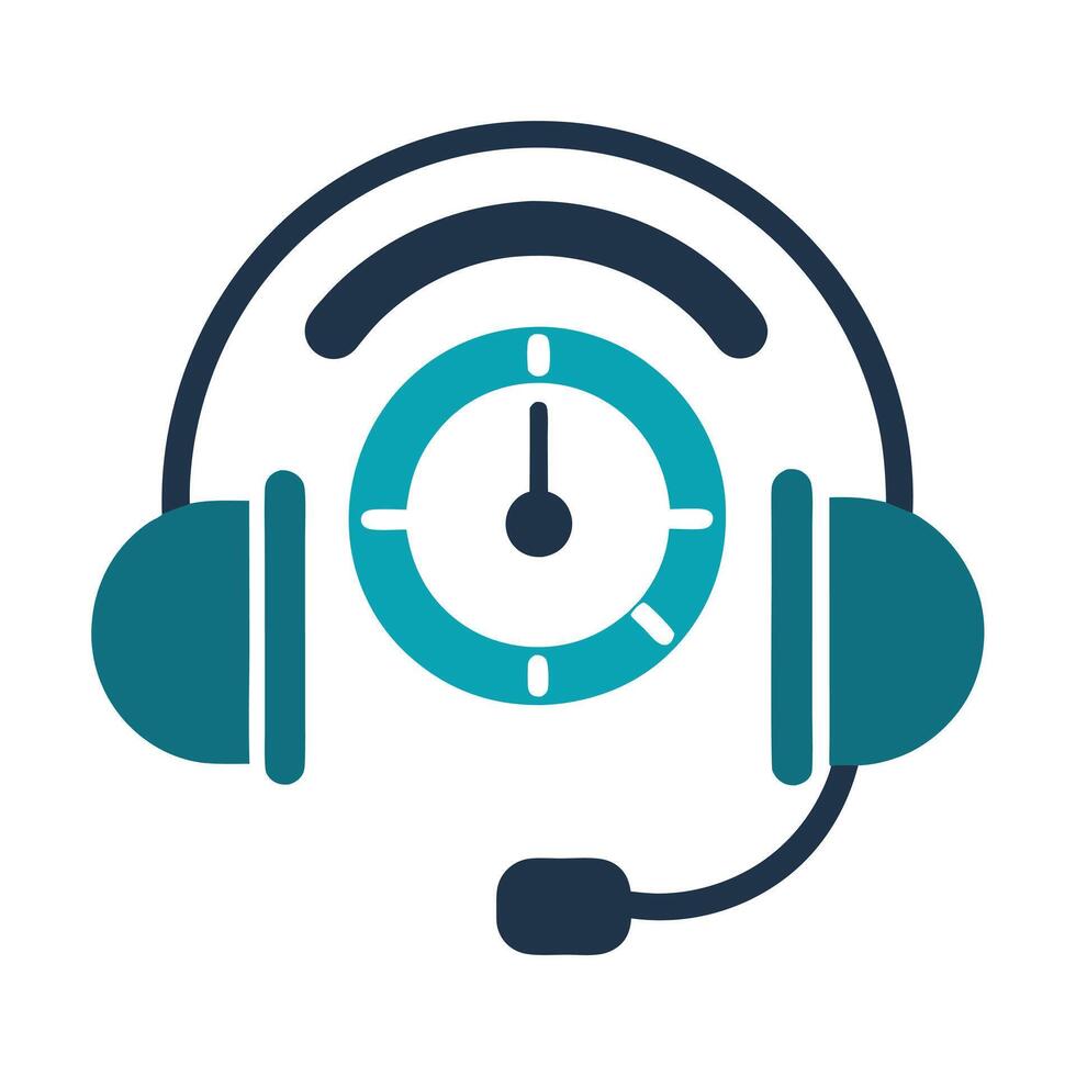 Headset Icon with Clock Graphic, Customer Service Time Concept vector