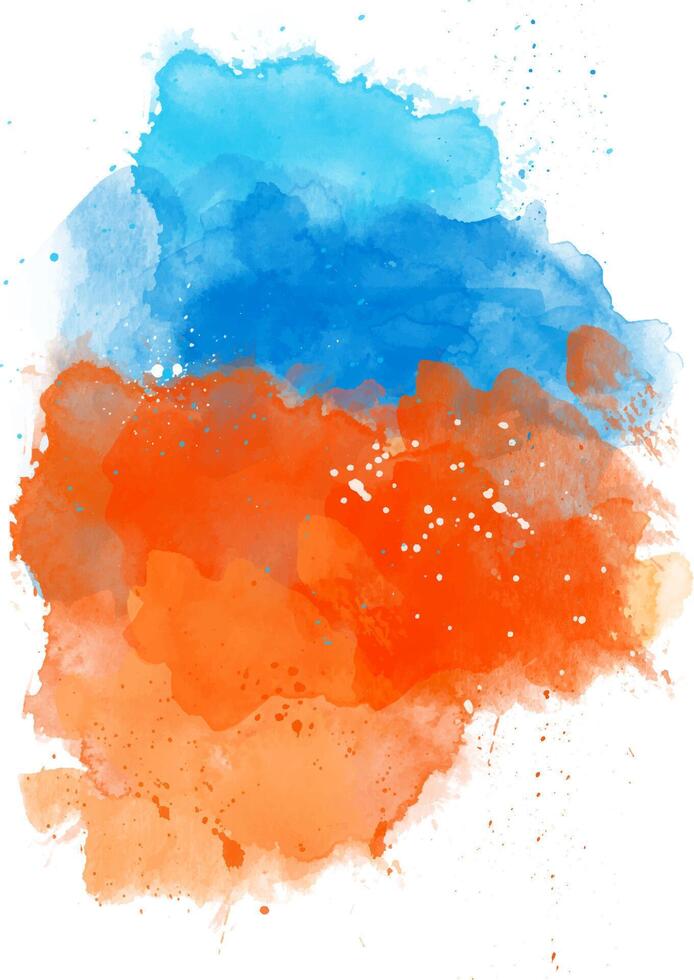 hand painted orange and blue watercolour background vector