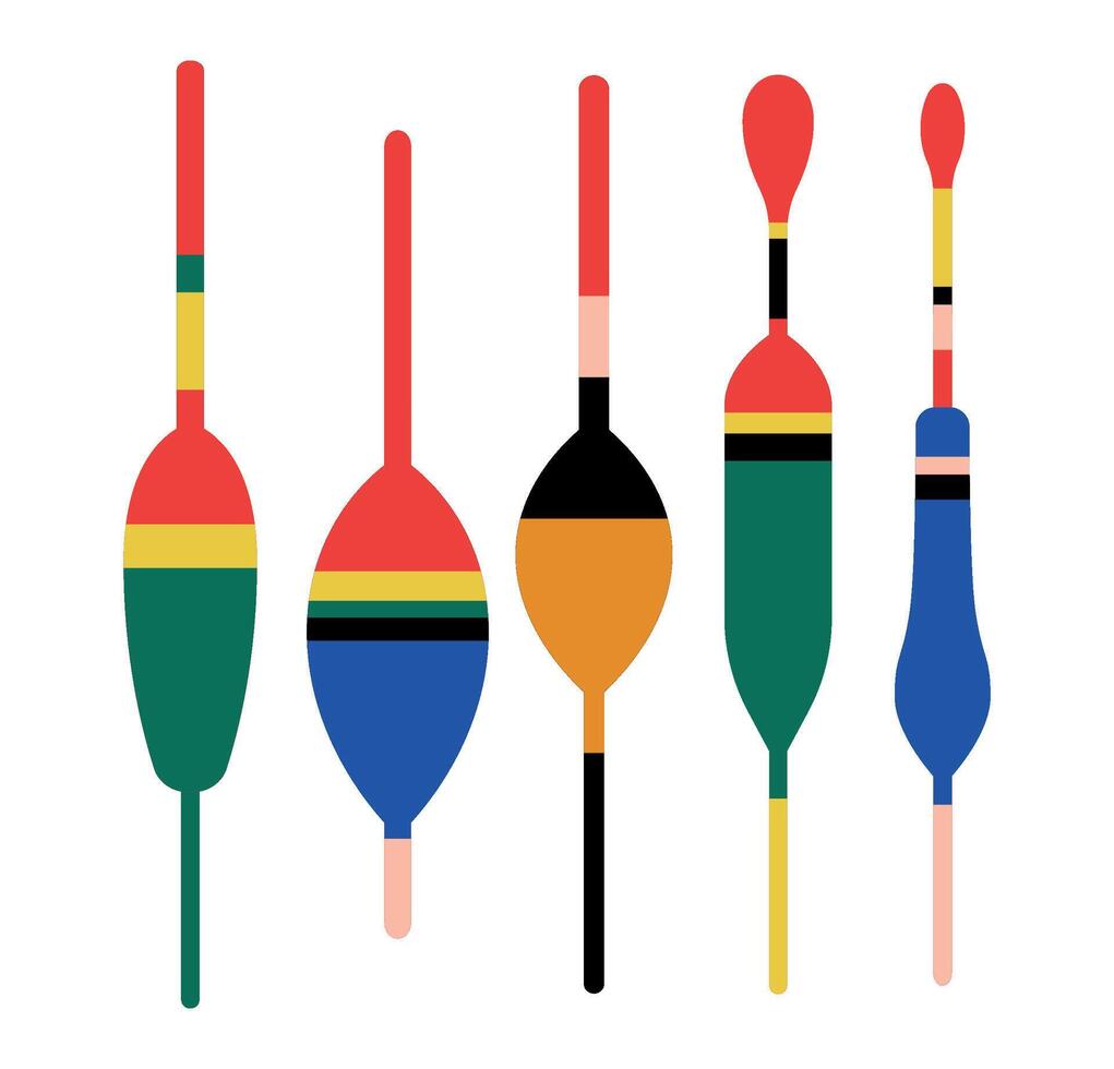 Colorful Fishing Floats set. Isolated illustration. Ideal for outdoor and fishing themes. vector