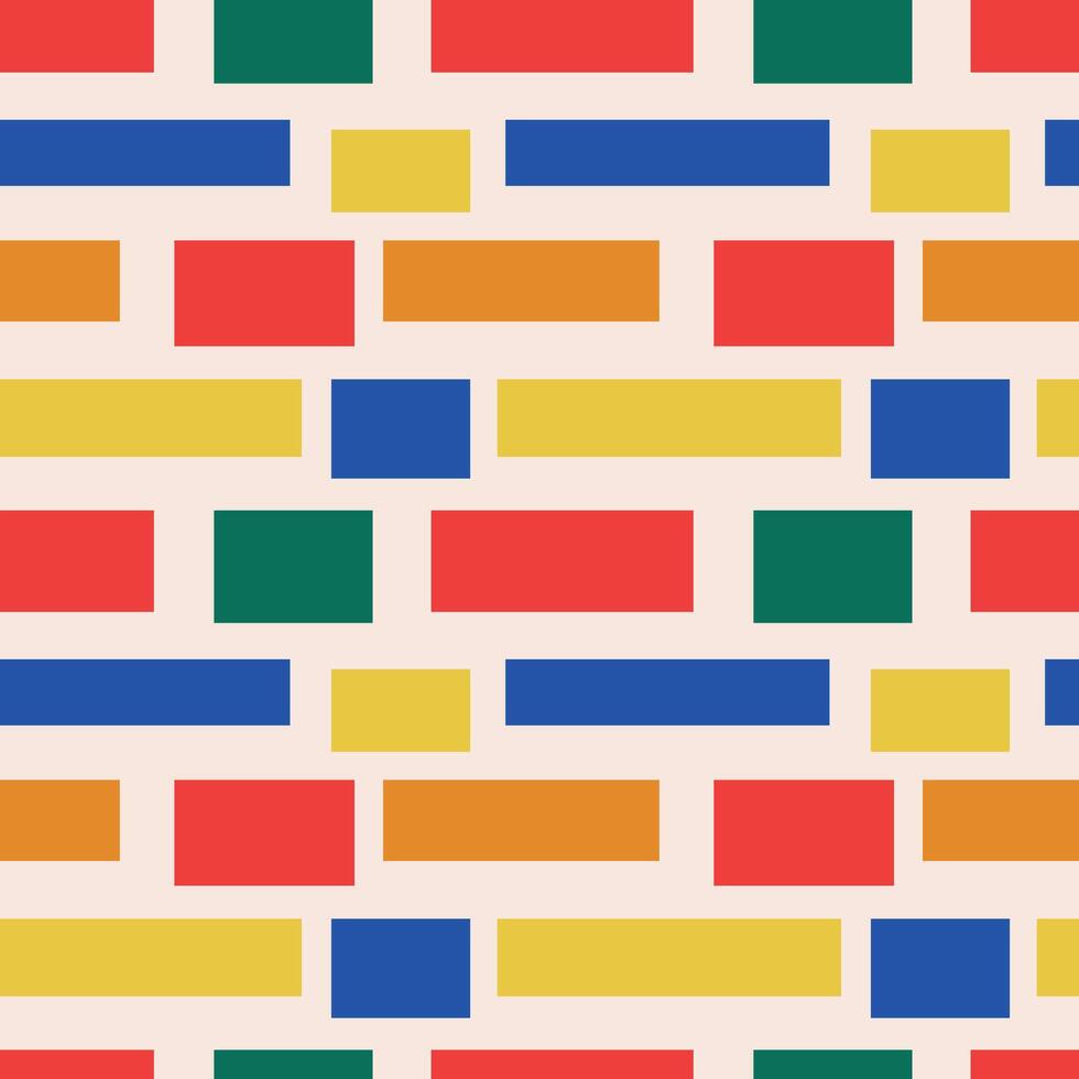 illustration showcasing a seamless pattern of colorful rectangles in red, blue, yellow, green, and orange. The geometric arrangement creates a dynamic and vibrant design vector
