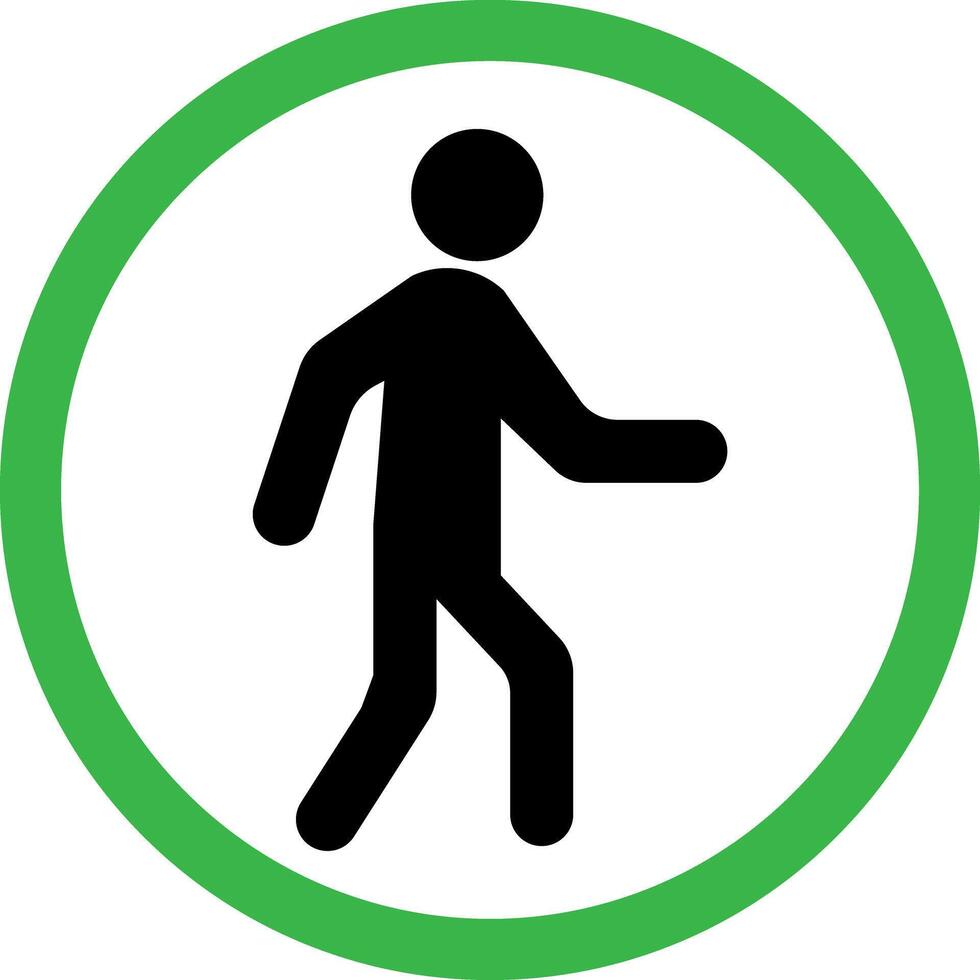 Pedestrian silhouette icon in green circle . Walking allowed sign . Pedestrians only road sign . illustration vector