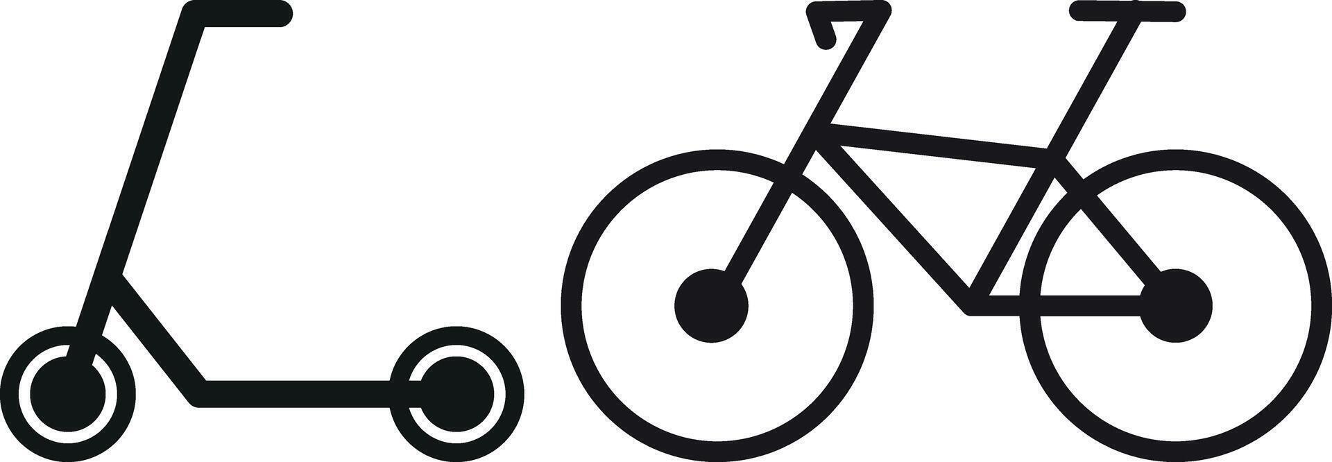 Scooter and bike icons isolated on white background . Bicycle and scooter icons . illustration vector