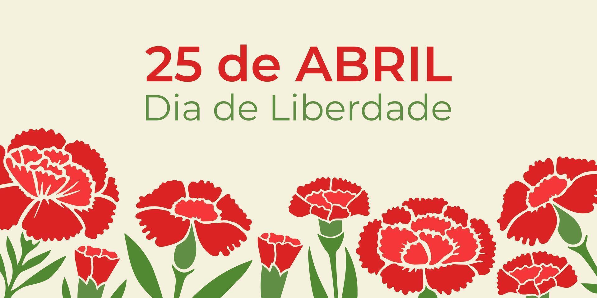 Banner, poster, label, template or cover with red carnations for 25 April Portugal Freedom Day, Carnation Revolution holiday vector