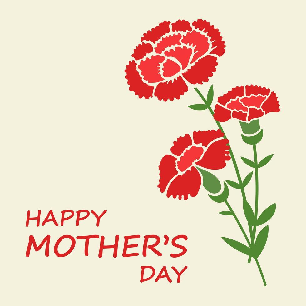Happy Mothers Day greeting card with red carnation flowers vector